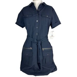 Navy Utility Shirt Dress Belted Pockets Safari‎ Police Military Cosplay Costume
